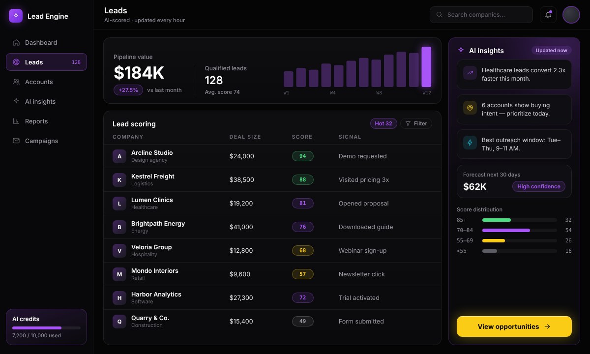 AI Lead Generation Platform dashboard